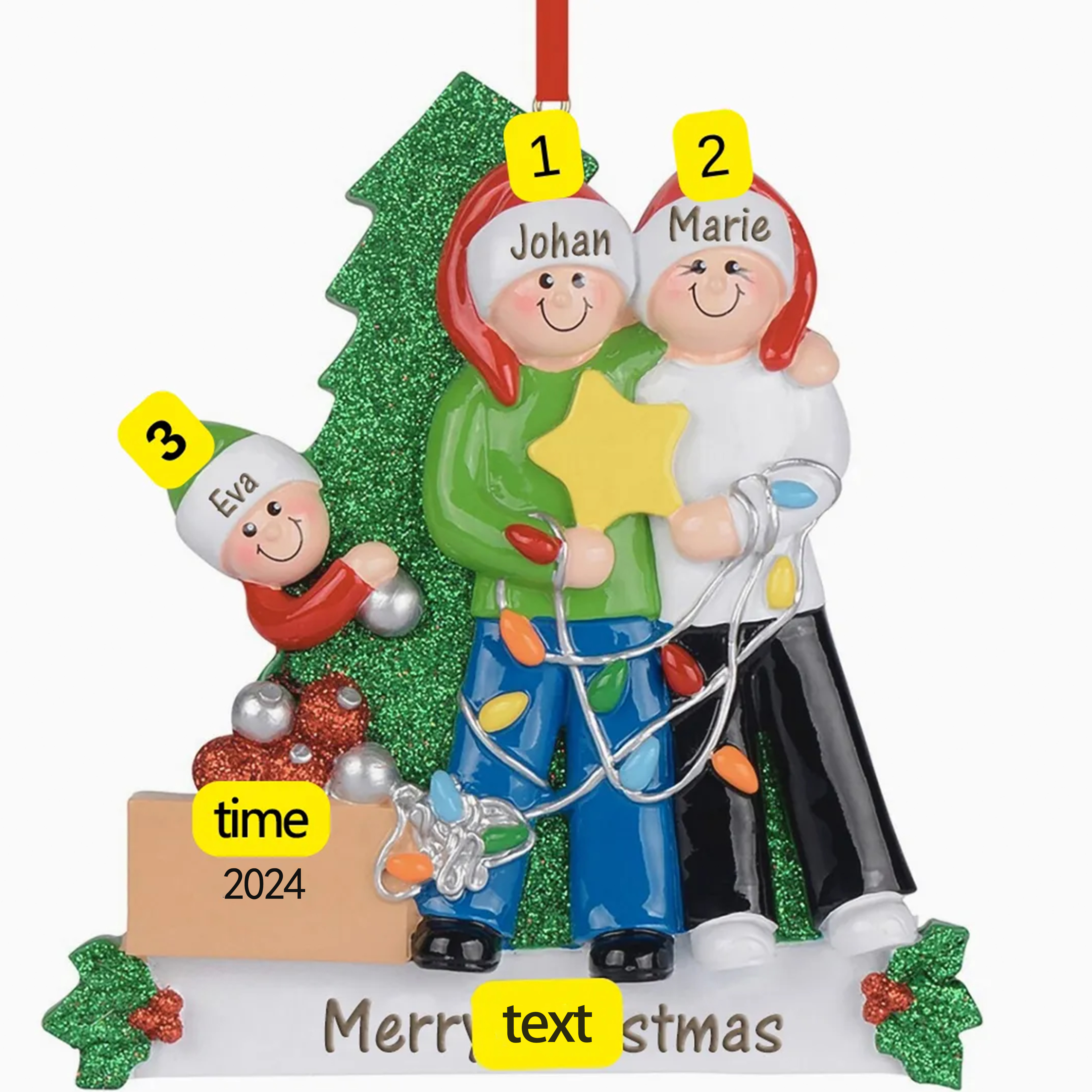 Personalized Family Christmas Ornament Custom 3 Names Hanging Ornament Gifts For Family