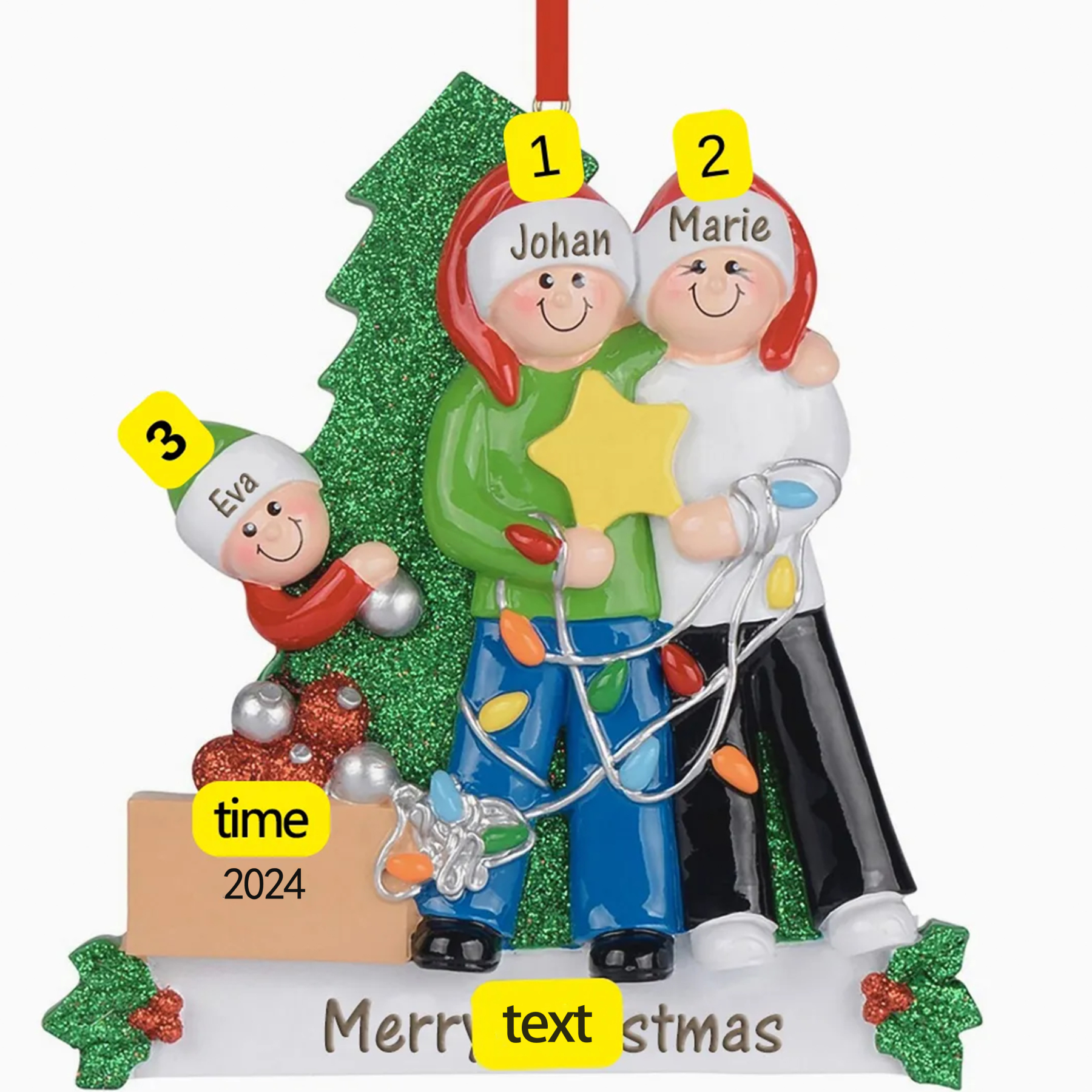 Personalized Family Christmas Ornament Custom 3 Names Hanging Ornament Gifts For Family