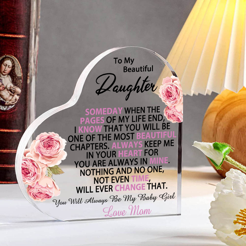 To My Daughter Christmas Gift Set Personalized Women Leather Wallet Custom 1 Birth Flower & 1 Name Heart Acylic Plaque Gift for Her