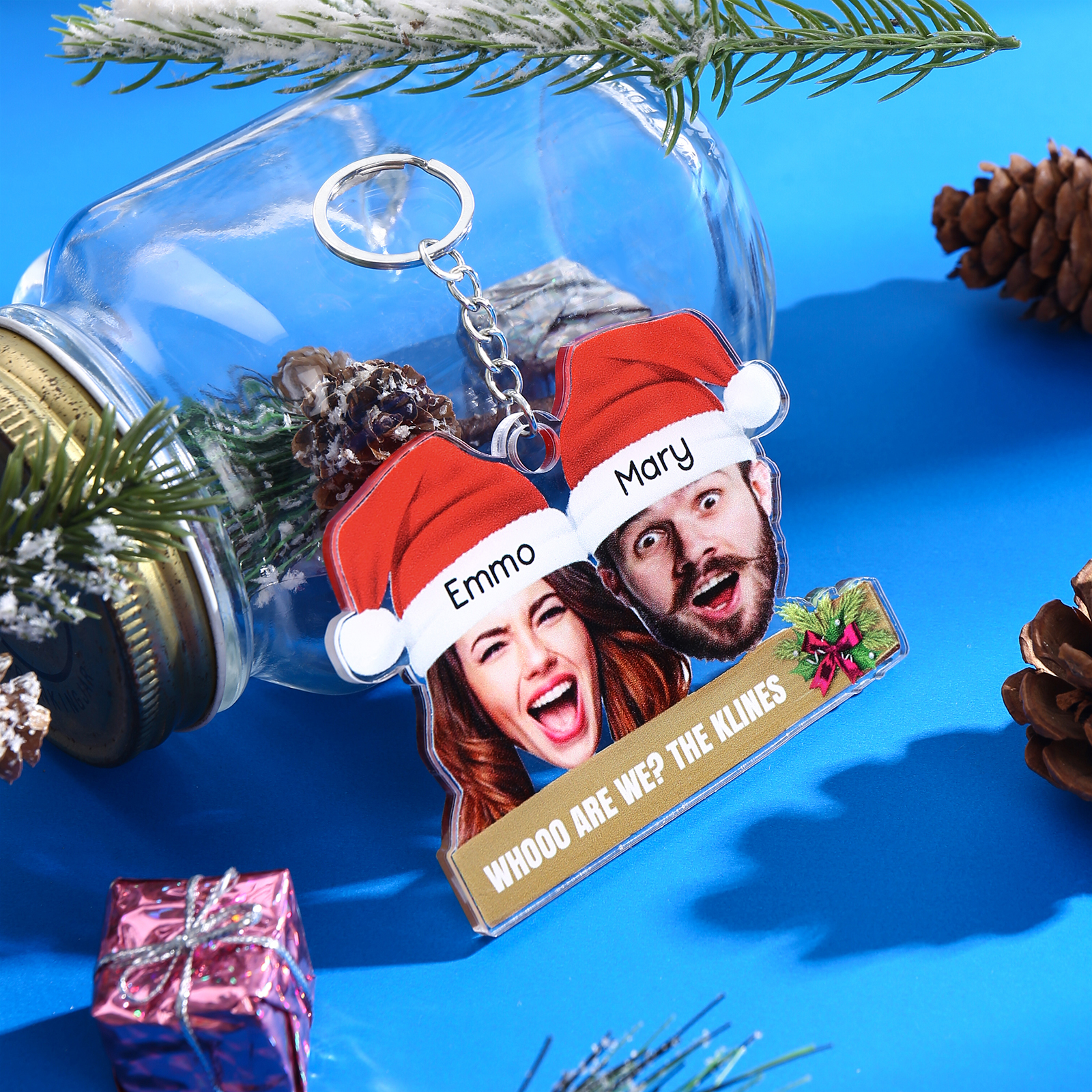 [Copy]Acrylic Christmas Snowman Keychain Custom Photo & Name Hanging Ornaments Personalised Keyring for Family Friends | Jessmade