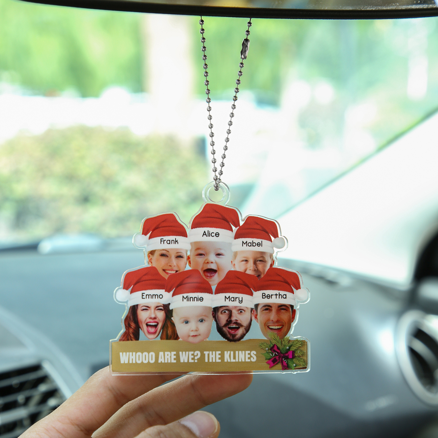 Acrylic Christmas Keychain Custom 5 Photos & 5 Names & 1 Text Hanging Ornaments Personalised Keyring for Family Friends | Jessmade