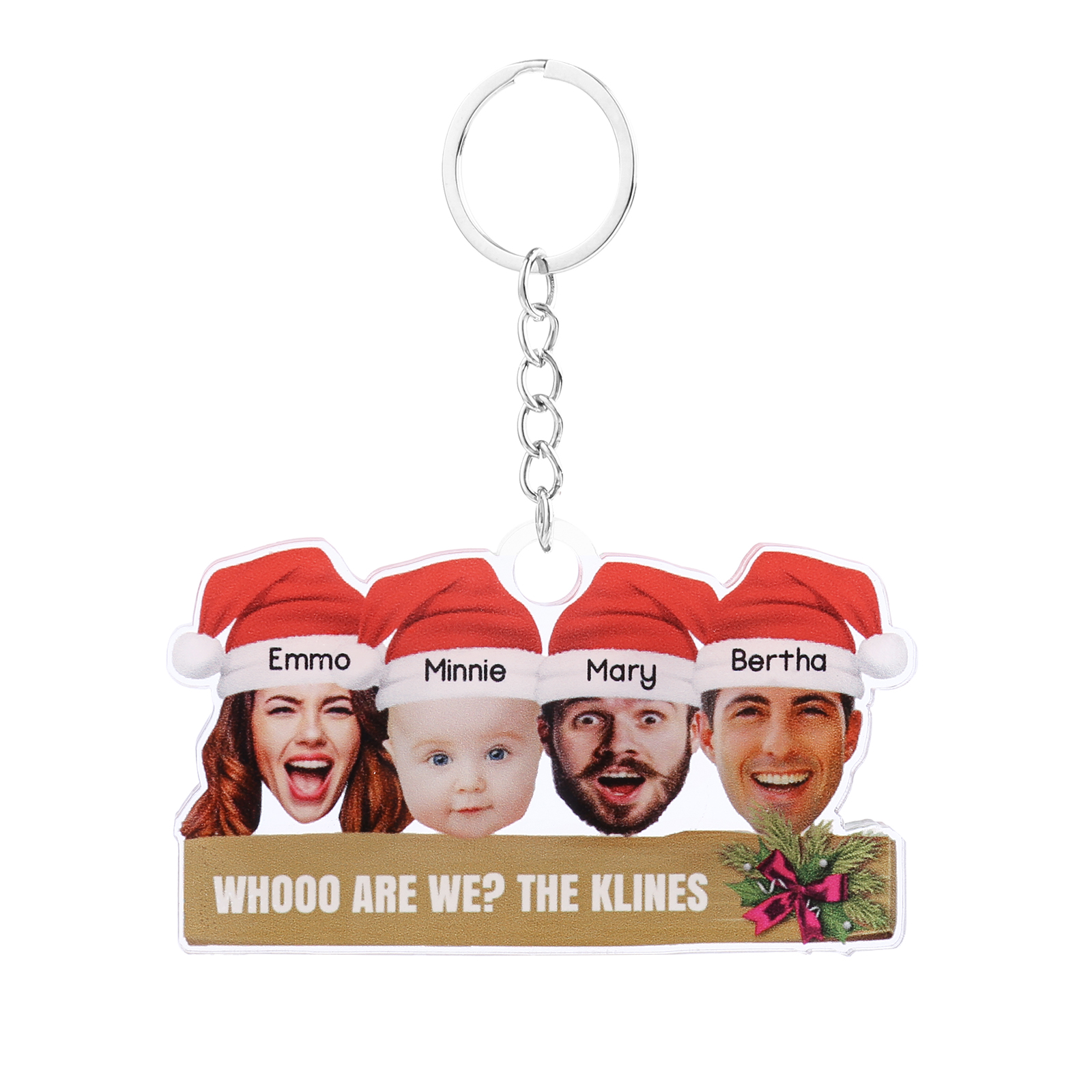 Acrylic Christmas Keychain Custom 4 Photos & 4 Names & 1 Text Hanging Ornaments Personalised Keyring for Family Friends | Jessmade