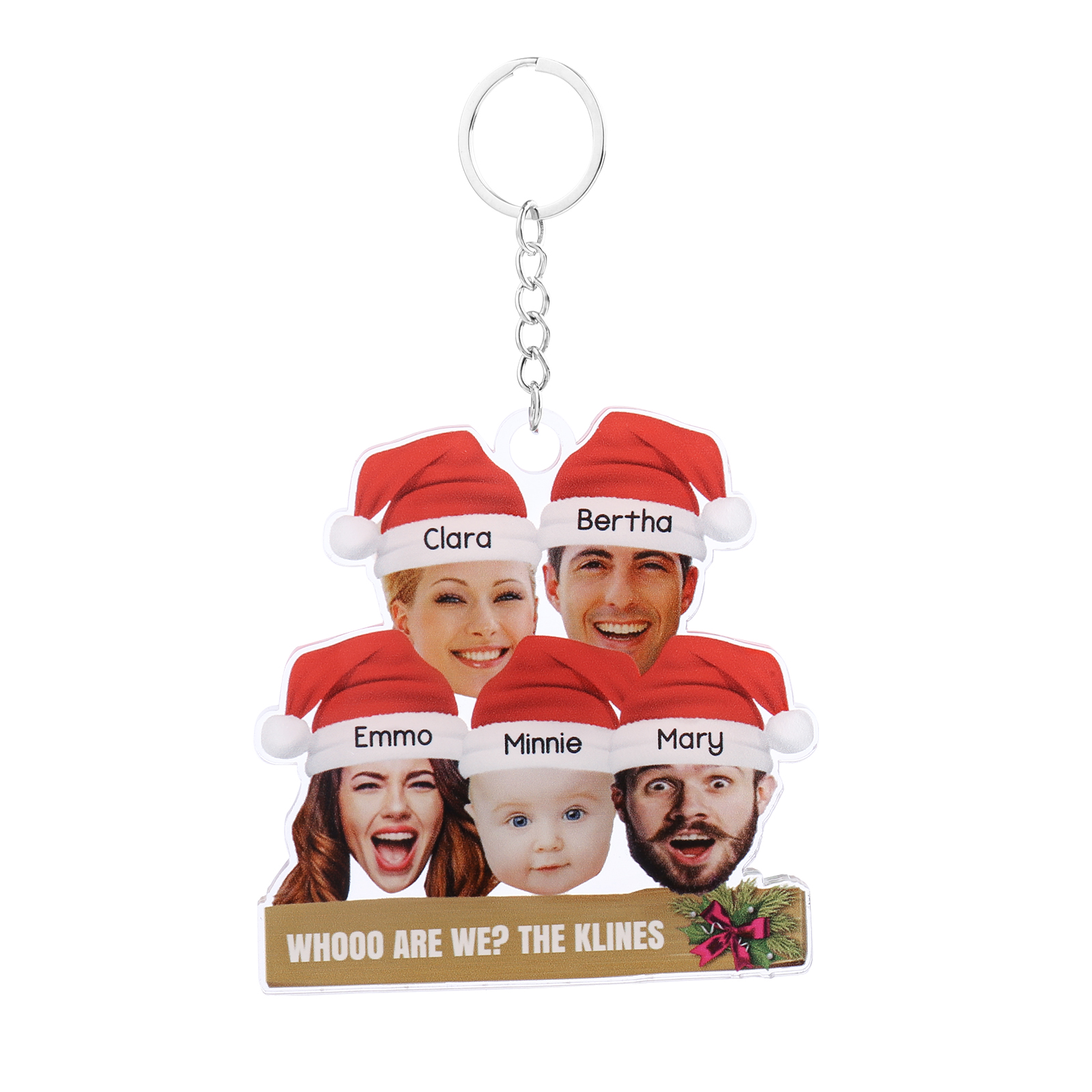 Acrylic Christmas Keychain Custom 5 Photos & 5 Names & 1 Text Hanging Ornaments Personalised Keyring for Family Friends | Jessmade