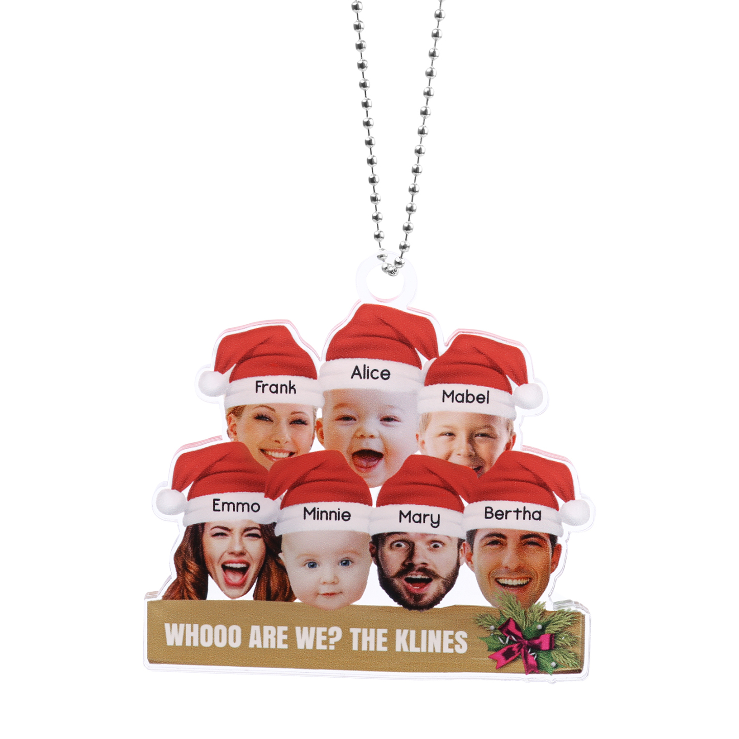 Acrylic Christmas Keychain Custom 7 Photos & 7 Names & 1 Text Hanging Ornaments Personalised Keyring for Family Friends | Jessmade