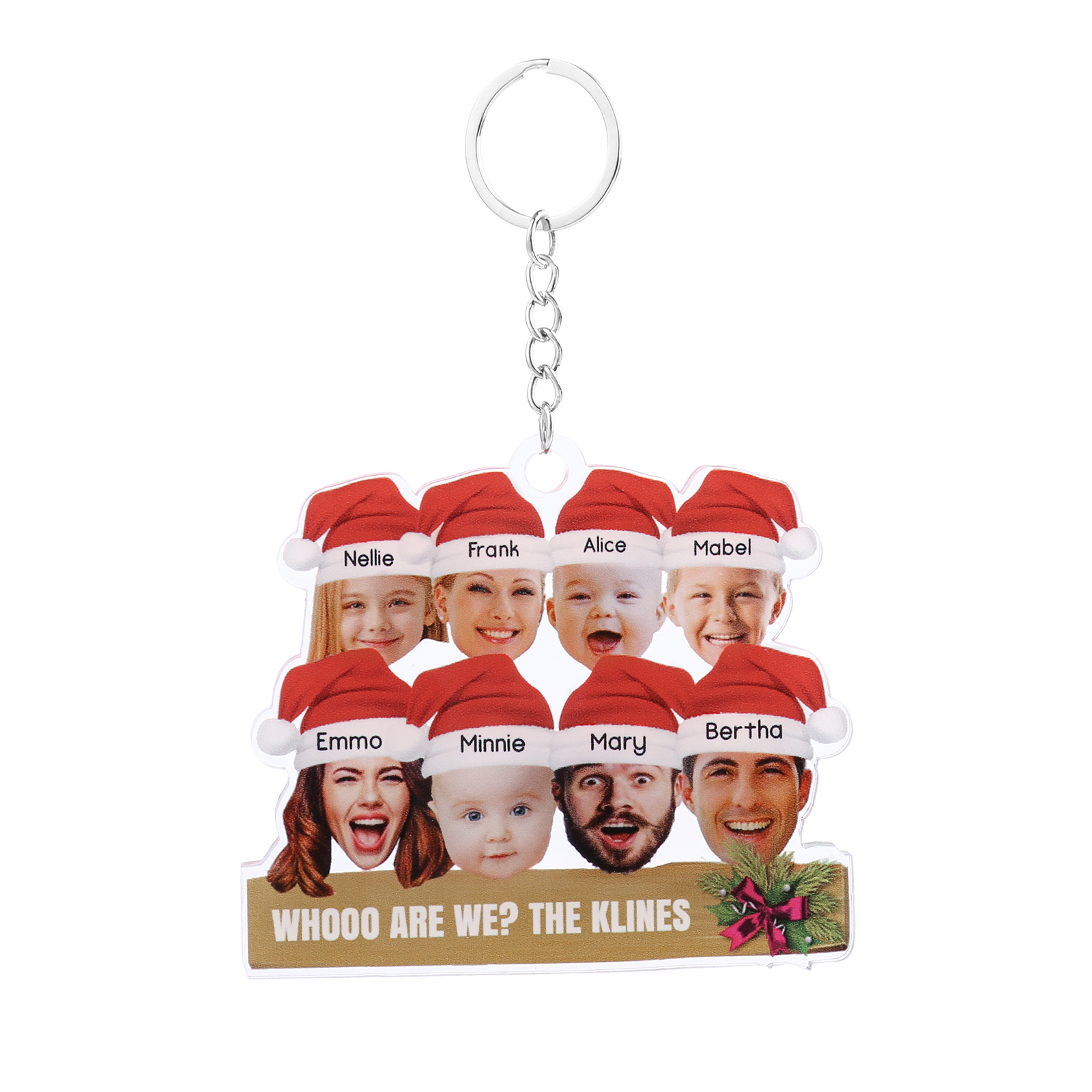 Acrylic Christmas Keychain Custom 8 Photos & 8 Names & 1 Text Hanging Ornaments Personalised Keyring for Family Friends | Jessmade