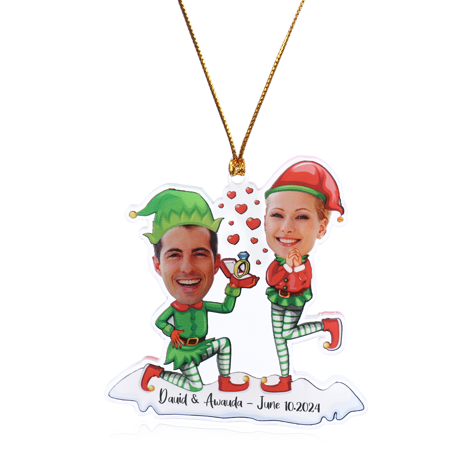 Acrylic Christmas Keychain Custom 2 Photos & 1 Text Hanging Ornaments Personalised Keyring for Couple | Jessemade