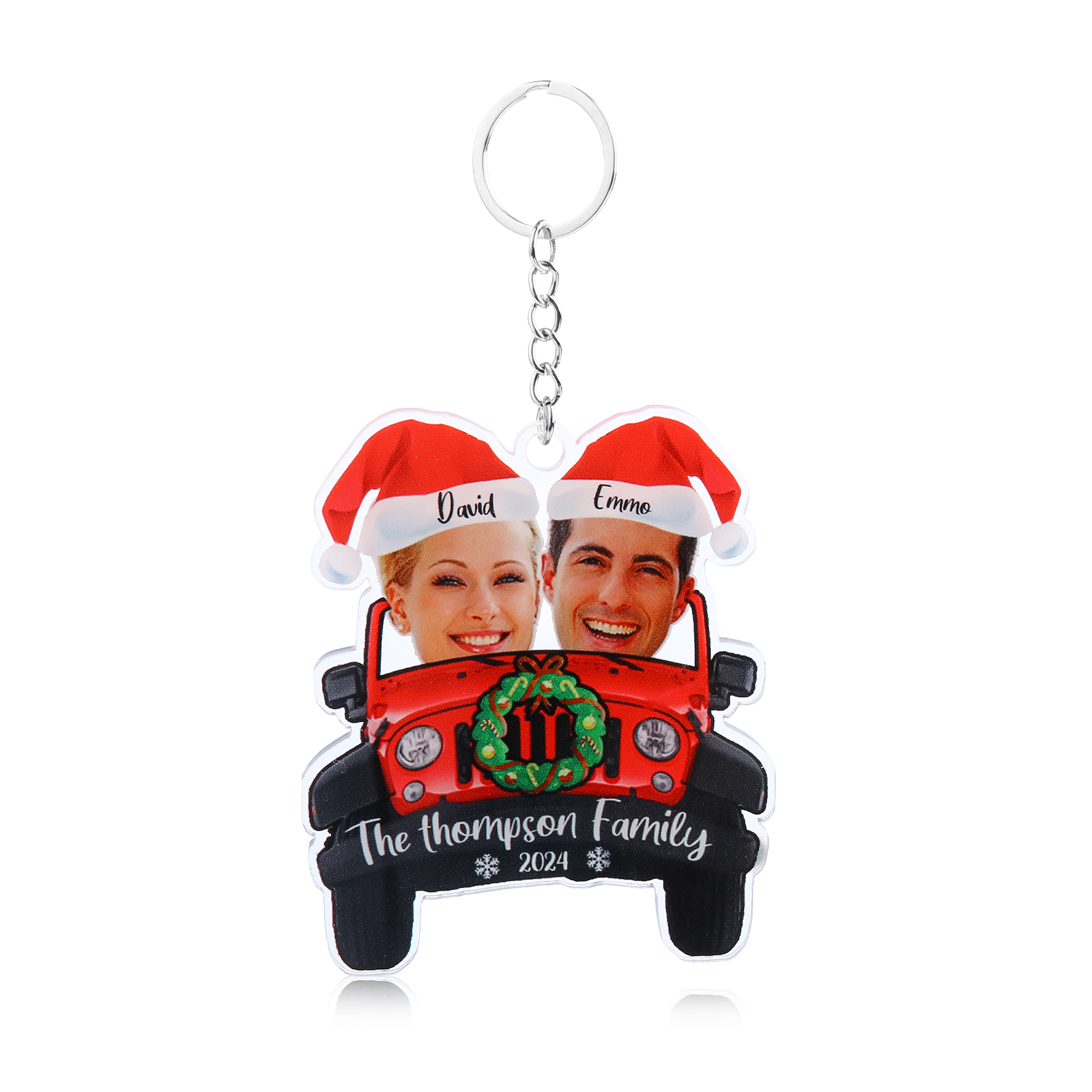 Acrylic Christmas Car Keychain Custom 2 Photos & 2 Names & 1 Text & 1 Year Hanging Ornaments Personalised Keyring for Couple | Jessemade