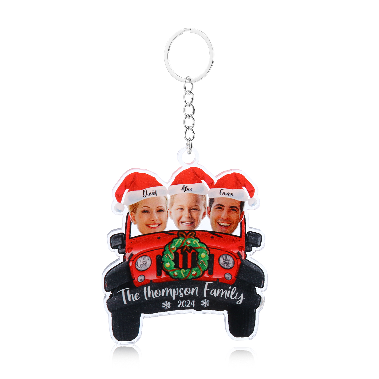 [Copy]Acrylic Christmas Car Keychain Custom 2 Photos & 2 Names & 1 Text & 1 Year Hanging Ornaments Personalised Keyring for Couple | Jessemade