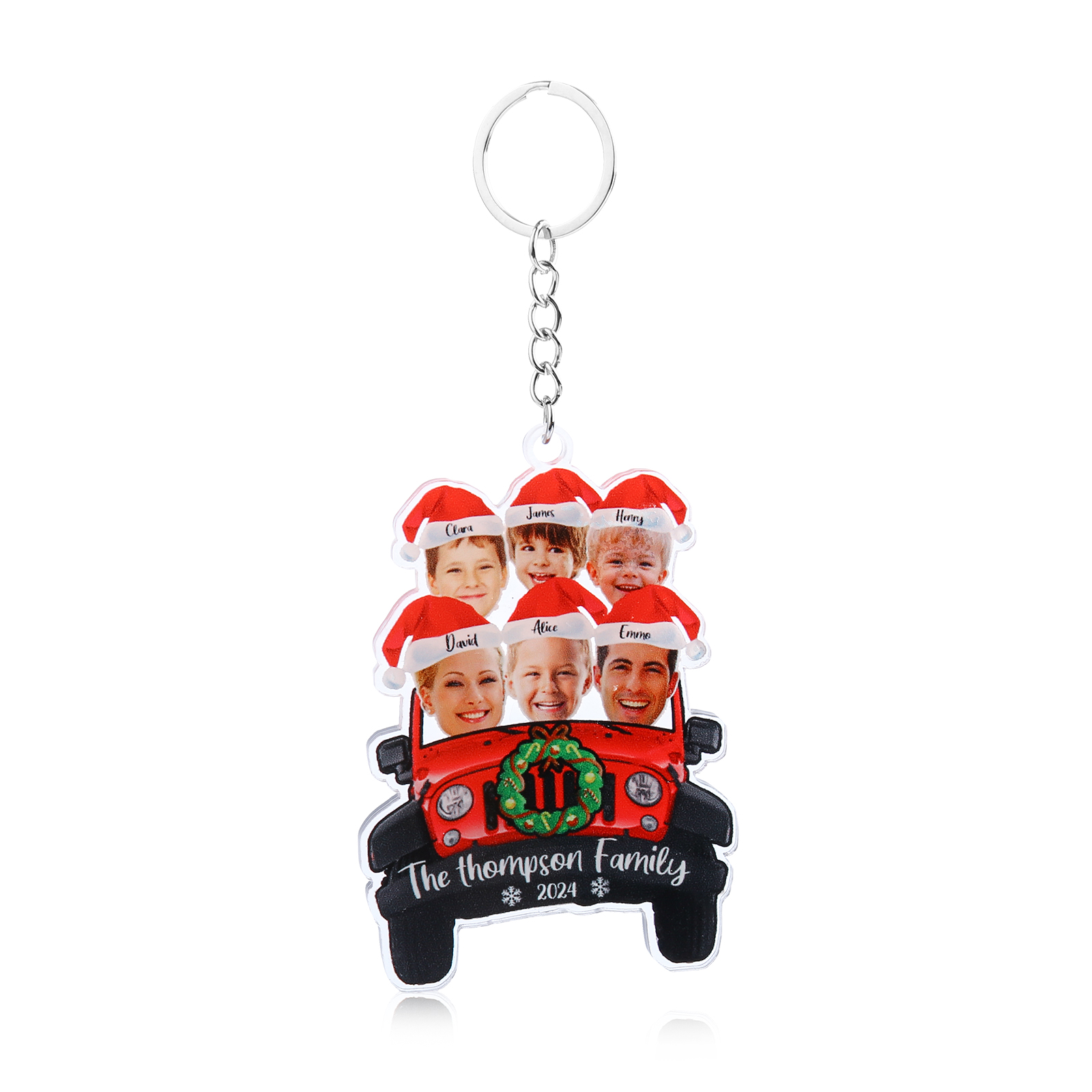 Acrylic Christmas Car Keychain Custom 6 Photos & 6 Names & 1 Text & 1 Year Hanging Ornaments Personalised Keyring for Couple | Jessemade