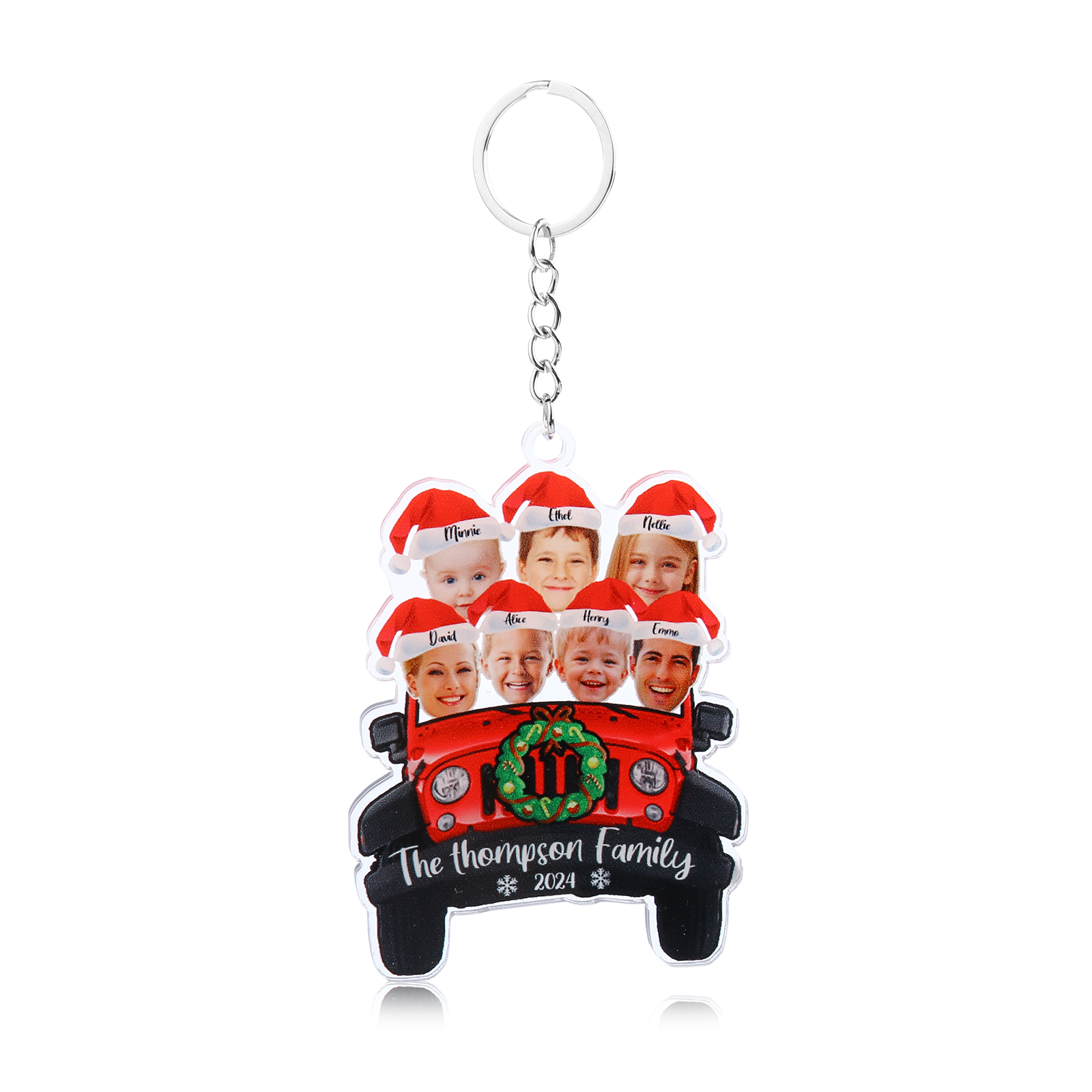 Acrylic Christmas Car Keychain Custom 7 Photos & 7 Names & 1 Text & 1 Year Hanging Ornaments Personalised Keyring for Couple | Jessemade