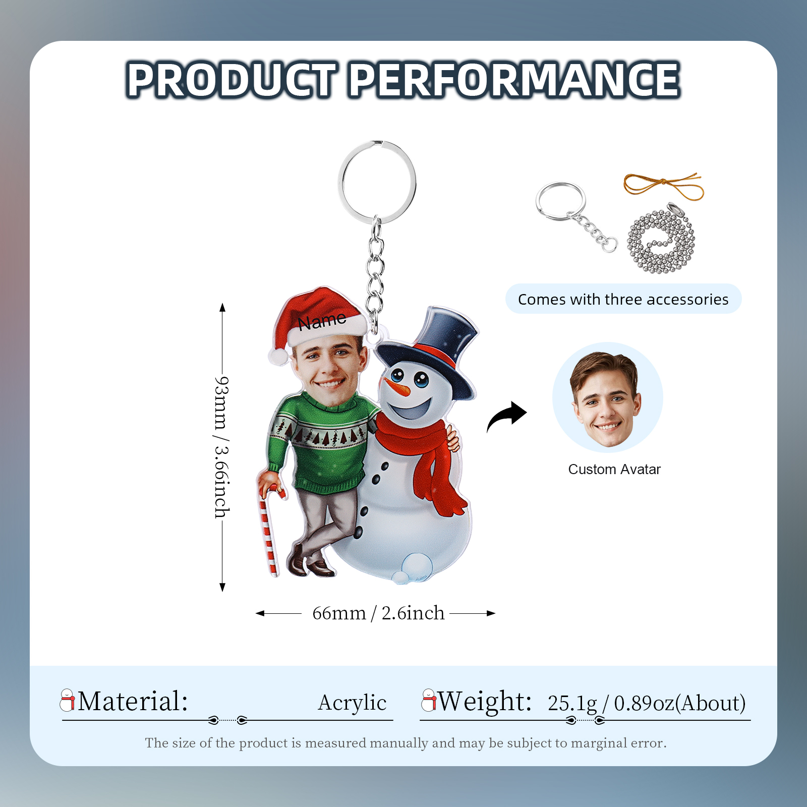 Acrylic Christmas Snowman Keychain Custom Photo & Name Hanging Ornaments Personalised Keyring for Family Friends | Jessmade