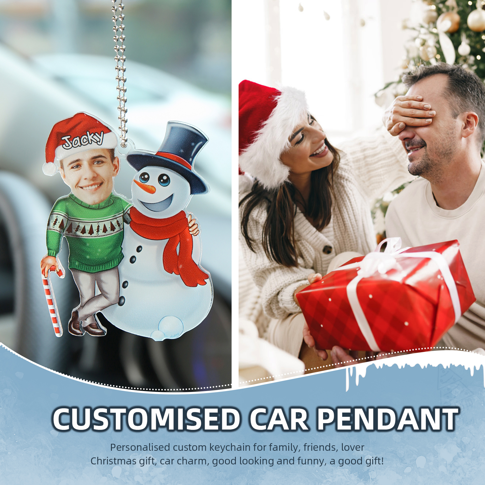 Acrylic Christmas Snowman Keychain Custom Photo & Name Hanging Ornaments Personalised Keyring for Family Friends | Jessmade