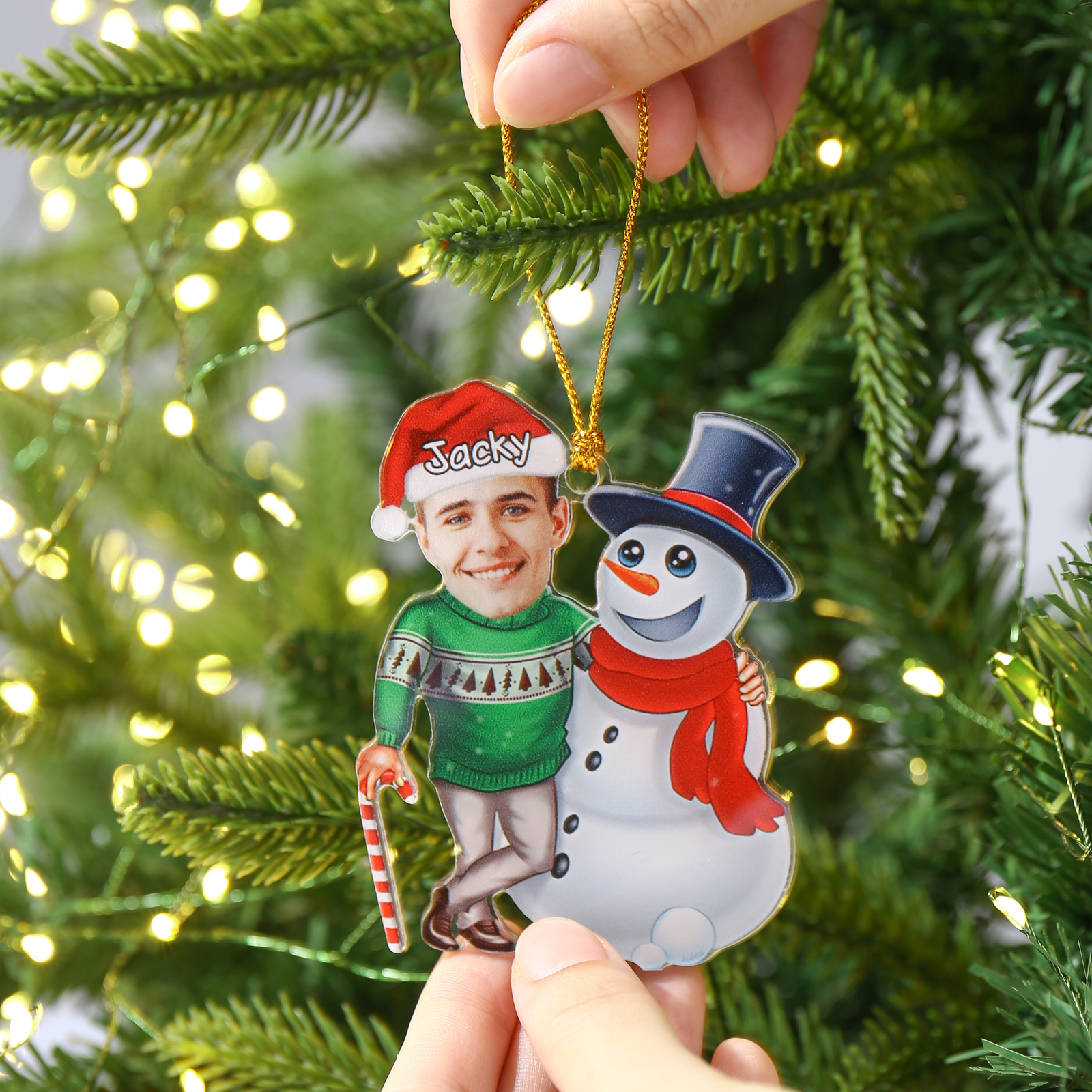 Acrylic Christmas Snowman Keychain Custom Photo & Name Hanging Ornaments Personalised Keyring for Family Friends | Jessmade