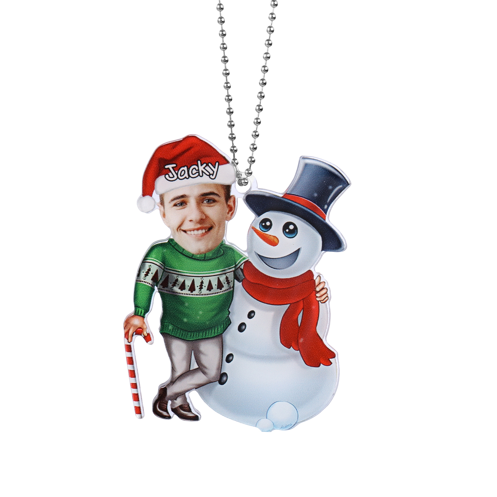 Acrylic Christmas Snowman Keychain Custom Photo & Name Hanging Ornaments Personalised Keyring for Family Friends | Jessmade