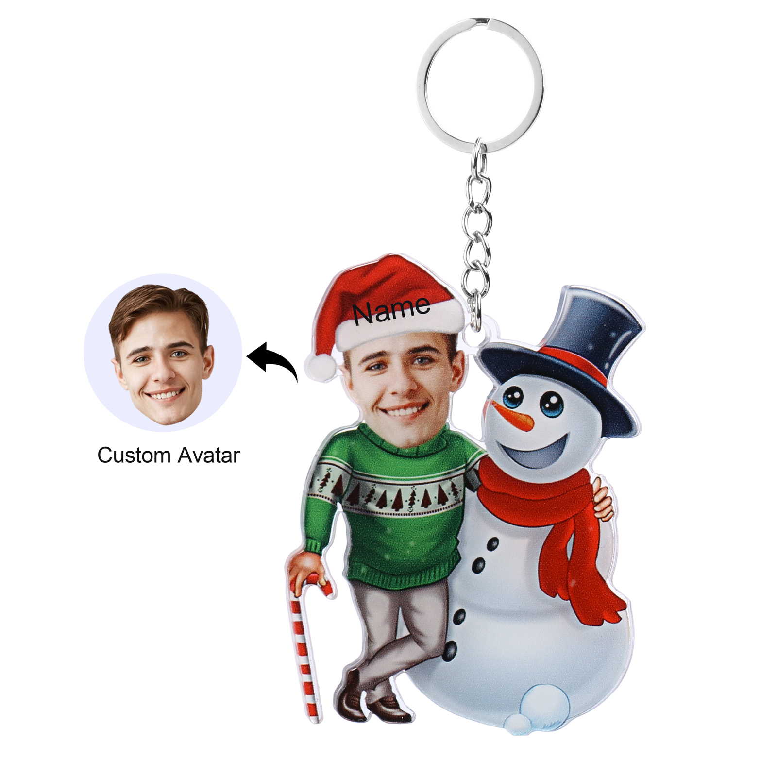 Acrylic Christmas Snowman Keychain Custom Photo & Name Hanging Ornaments Personalised Keyring for Family Friends | Jessmade