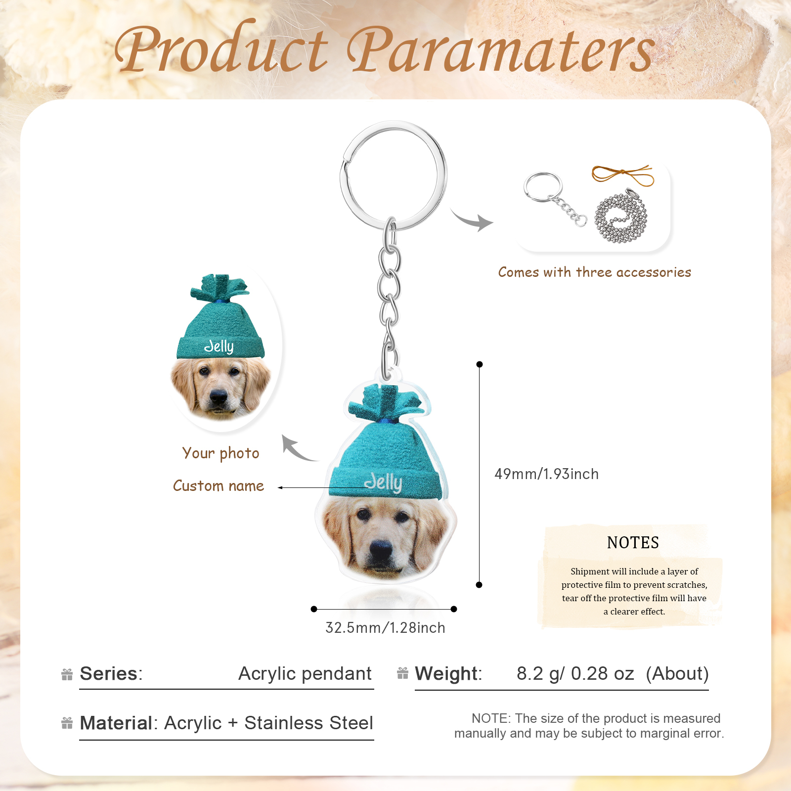 Acrylic Christmas Keyring Custom Photo & Name Hanging Ornaments Personalised Keychain for Family Friends | Jessemade