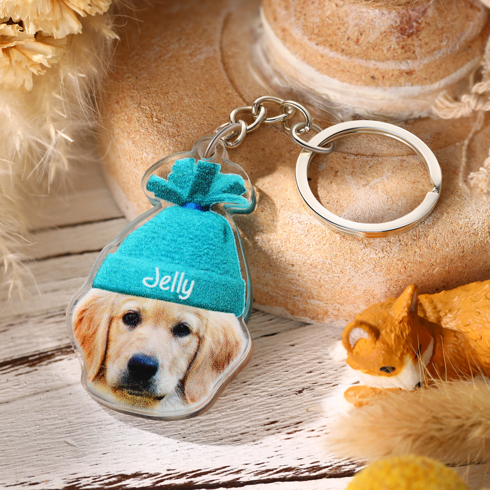 Acrylic Christmas Keyring Custom Photo & Name Hanging Ornaments Personalised Keychain for Family Friends | Jessemade