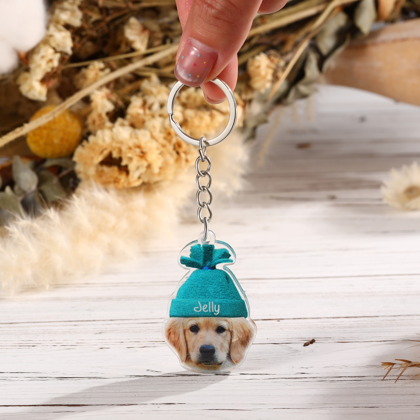 Acrylic Christmas Keyring Custom Photo & Name Hanging Ornaments Personalised Keychain for Family Friends | Jessemade