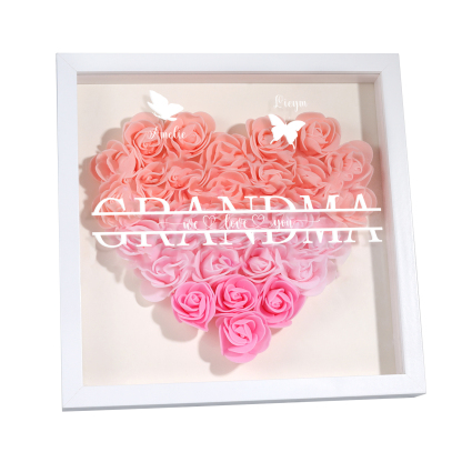 Personalised Flower Shadow Box Custom 2-7 Names & 1 Text Heart Rose Frame Decor Gift for Grandma | Jessemade