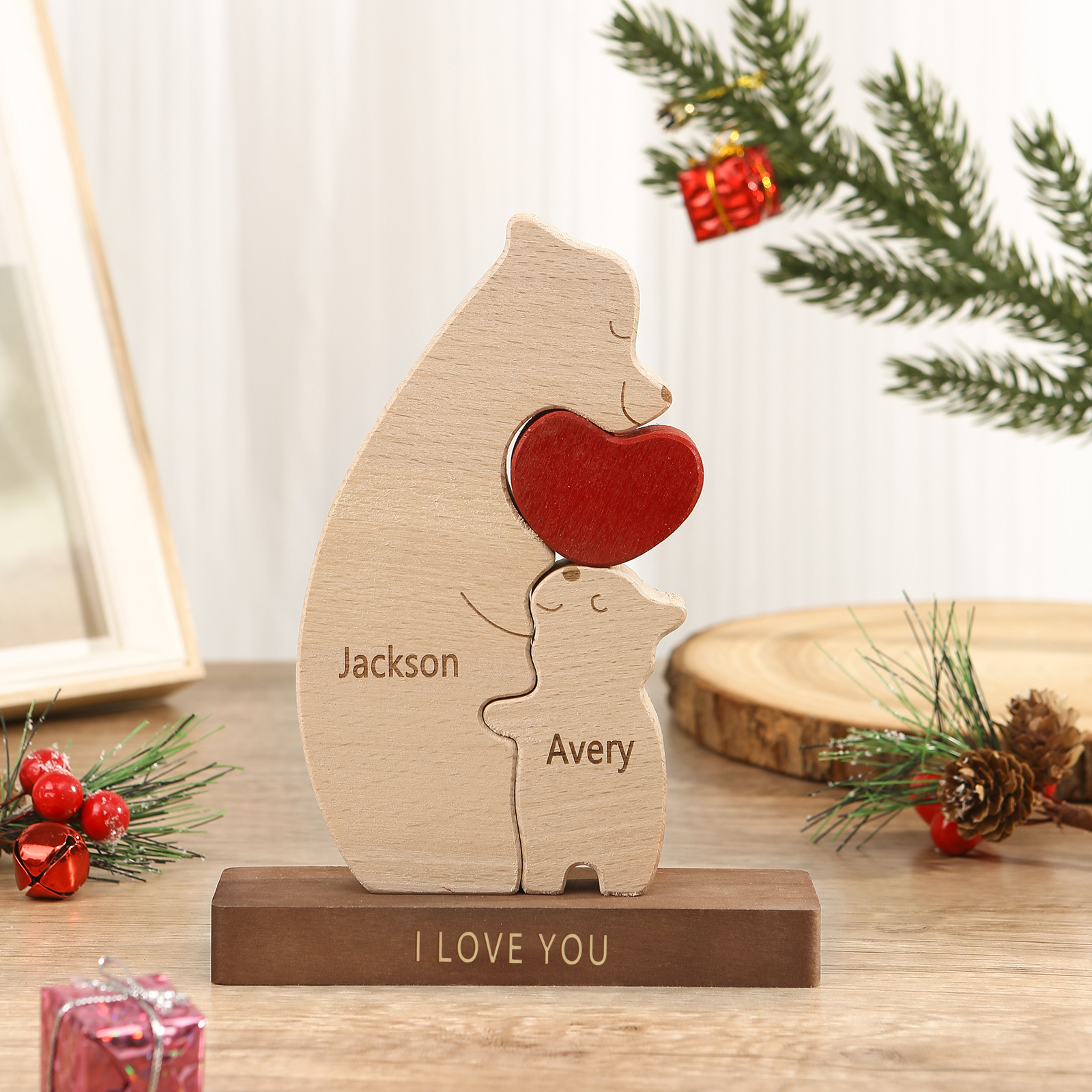 Personalized Bear Family Ornament Custom 2 Names & 1 Text Puzzles Home Decor Gifts for Family
