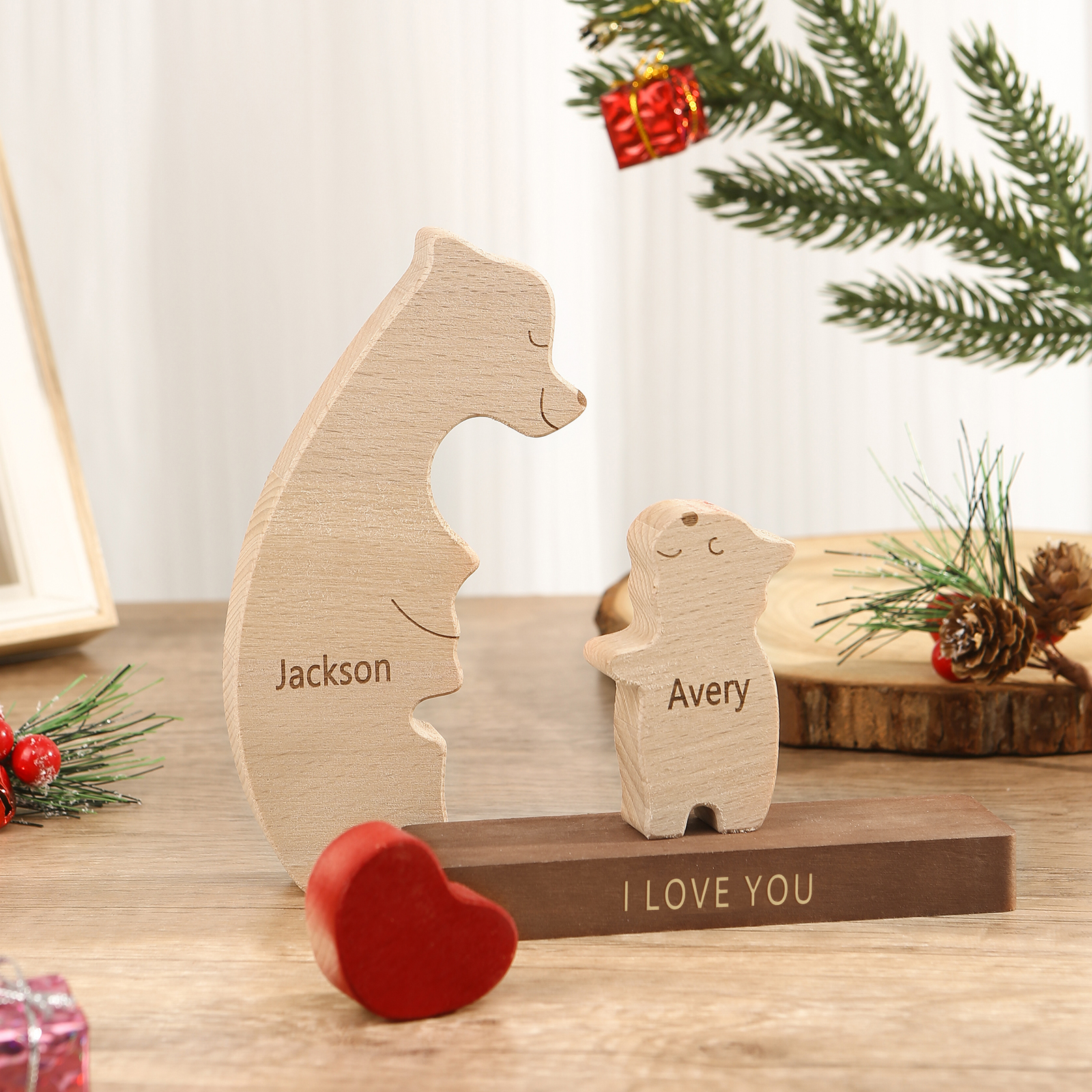 Personalized Bear Family Ornament Custom 2 Names & 1 Text Puzzles Home Decor Gifts for Family