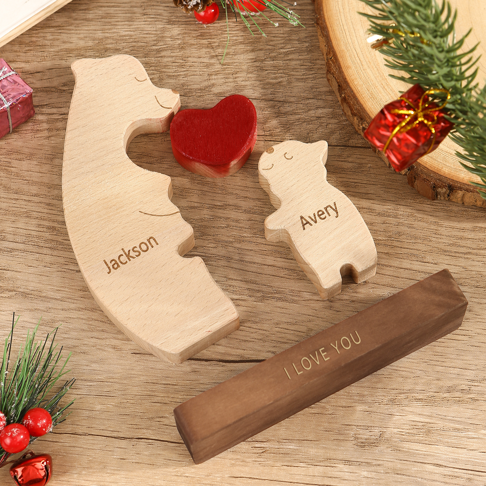 Personalized Bear Family Ornament Custom 2 Names & 1 Text Puzzles Home Decor Gifts for Family