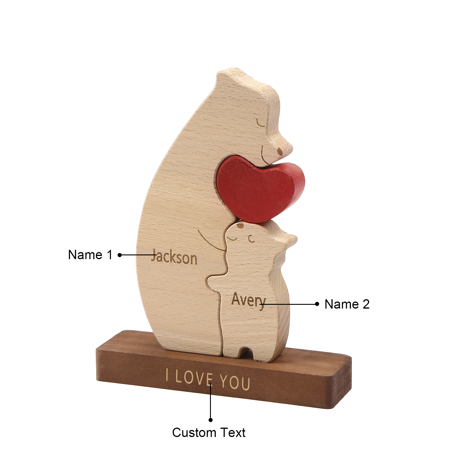 Personalized Bear Family Ornament Custom 2 Names & 1 Text Puzzles Home Decor Gifts for Family