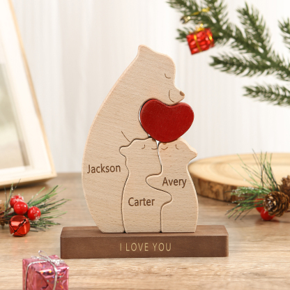 Personalized Bear Family Ornament Custom 3 Names & 1 Text Puzzles Home Decor Gifts for Family