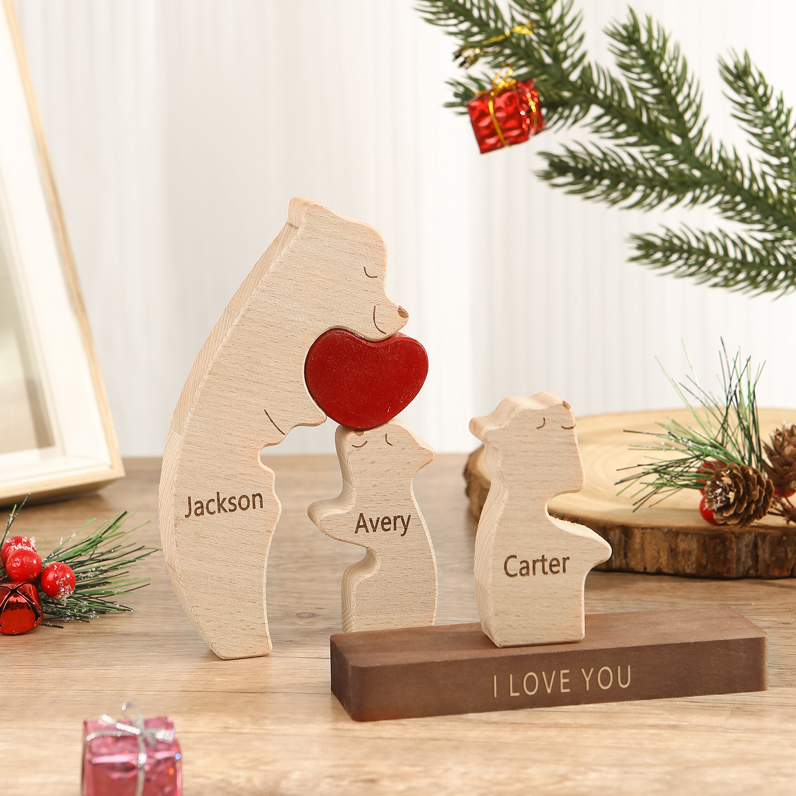 Personalized Bear Family Ornament Custom 3 Names & 1 Text Puzzles Home Decor Gifts for Family