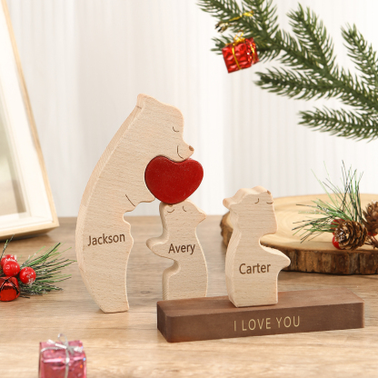 Personalized Bear Family Ornament Custom 3 Names & 1 Text Puzzles Home Decor Gifts for Family