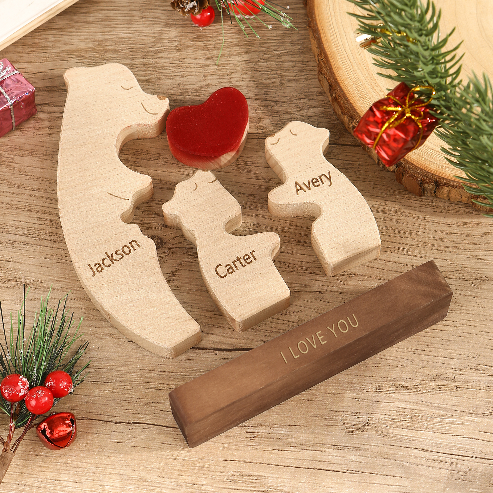 Personalized Bear Family Ornament Custom 3 Names & 1 Text Puzzles Home Decor Gifts for Family