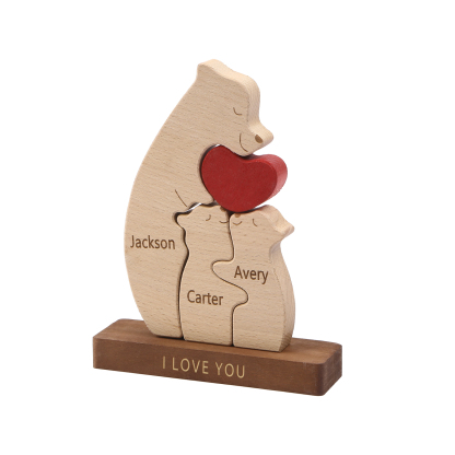 Personalized Bear Family Ornament Custom 3 Names & 1 Text Puzzles Home Decor Gifts for Family