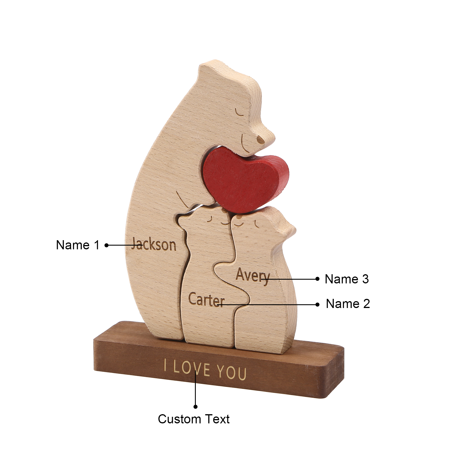 Personalized Bear Family Ornament Custom 3 Names & 1 Text Puzzles Home Decor Gifts for Family