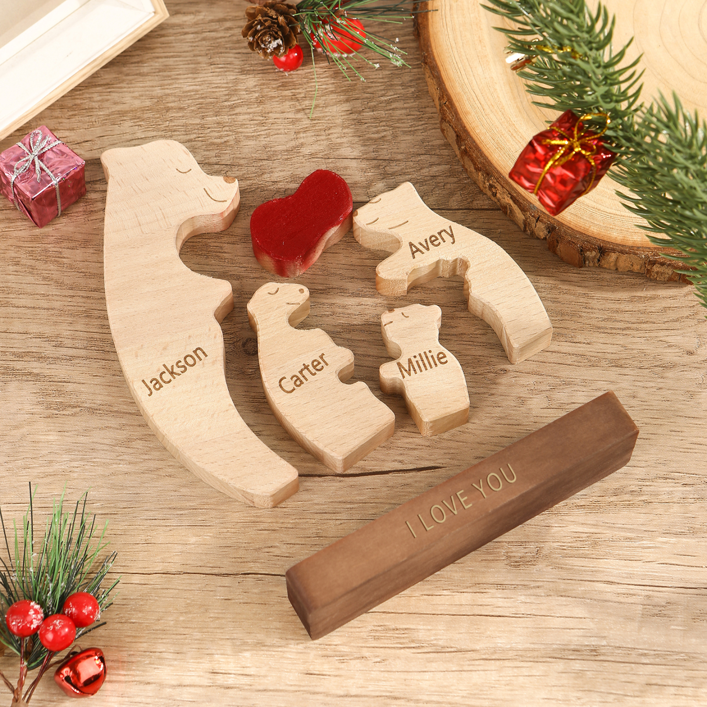 Personalized Bear Family Ornament Custom 4 Names & 1 Text Puzzles Home Decor Gifts for Family