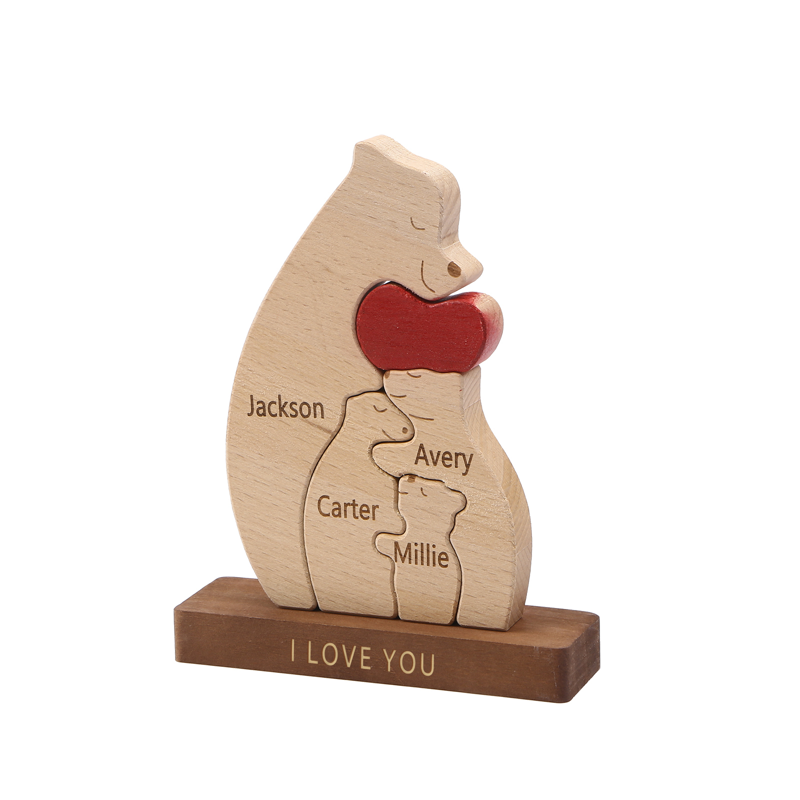 Personalized Bear Family Ornament Custom 4 Names & 1 Text Puzzles Home Decor Gifts for Family