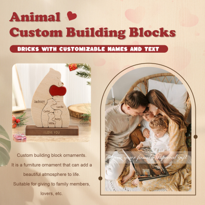 Personalized Bear Family Ornament Custom 5 Names & 1 Text Puzzles Home Decor Gifts for Family