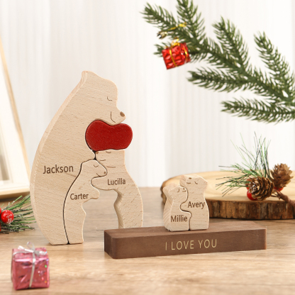 Personalized Bear Family Ornament Custom 5 Names & 1 Text Puzzles Home Decor Gifts for Family