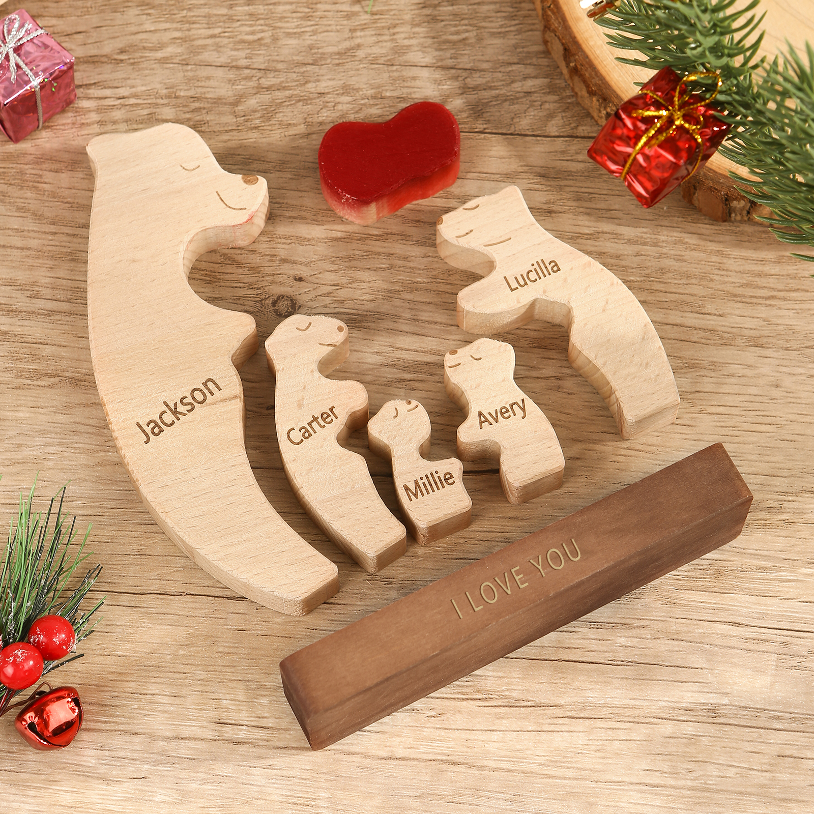 Personalized Bear Family Ornament Custom 5 Names & 1 Text Puzzles Home Decor Gifts for Family