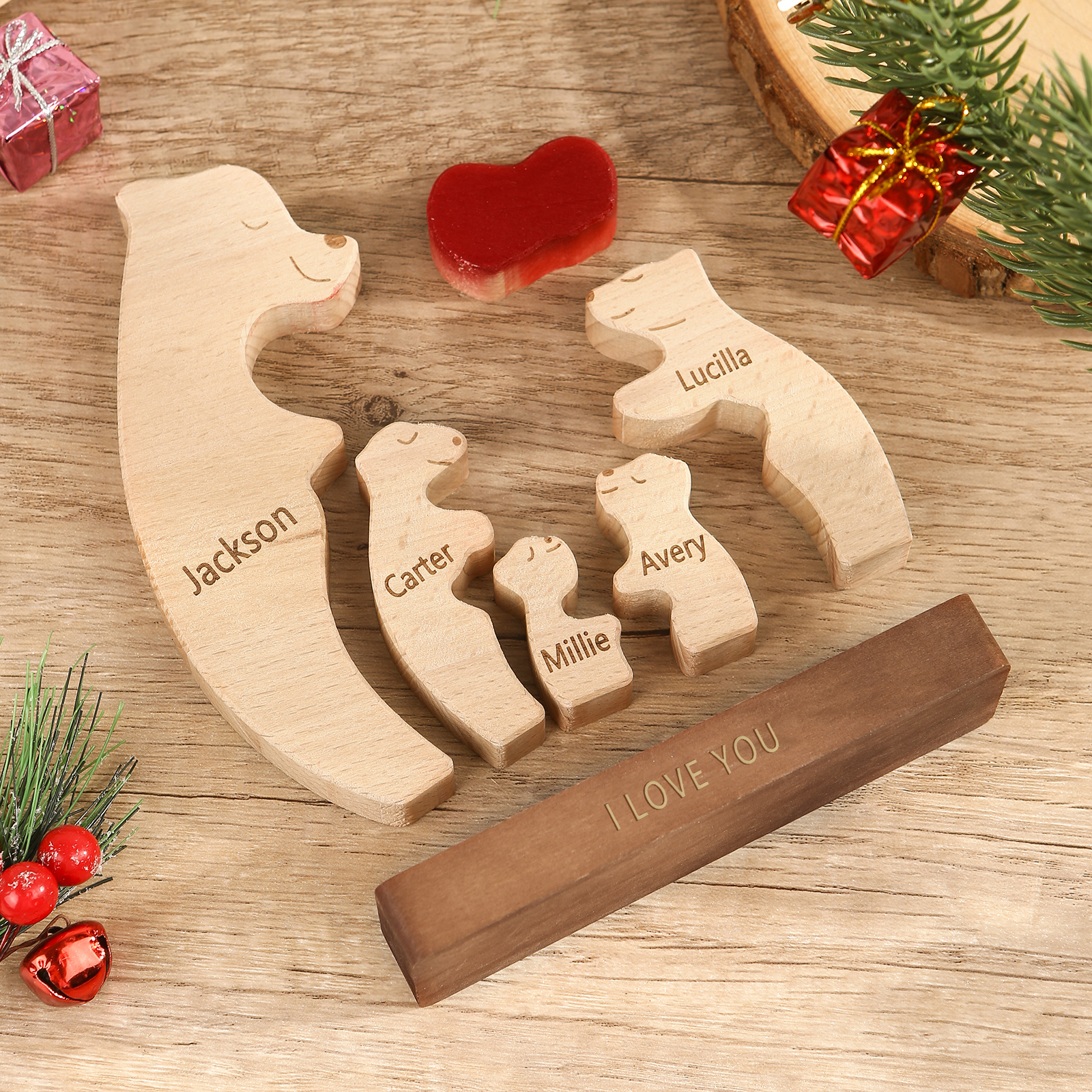 Personalized Bear Family Ornament Custom 5 Names & 1 Text Puzzles Home Decor Gifts for Family