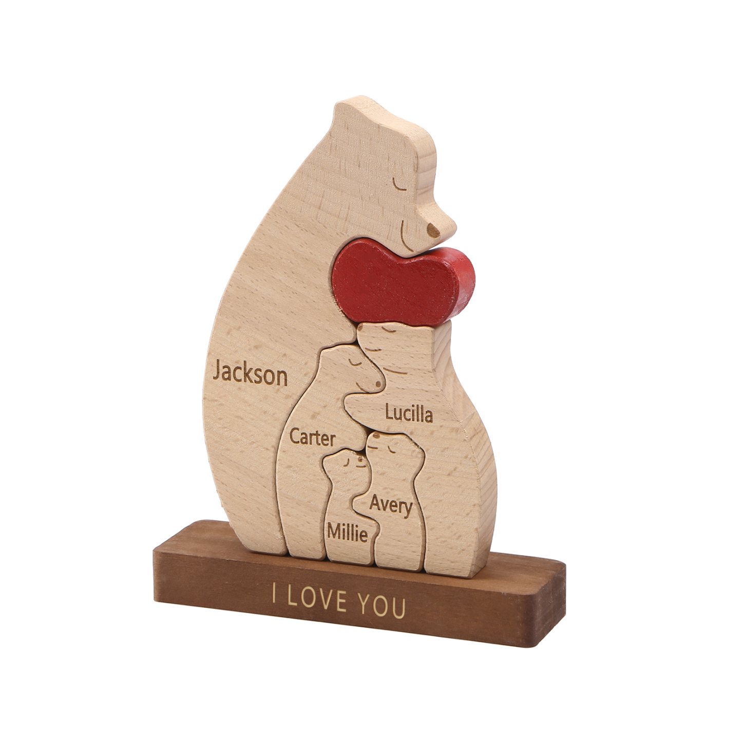 Personalized Bear Family Ornament Custom 5 Names & 1 Text Puzzles Home Decor Gifts for Family