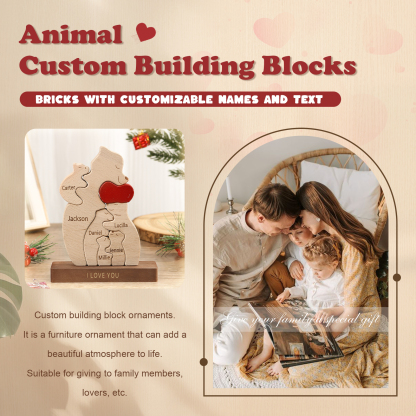 Personalized Bear Family Ornament Custom 6 Names & 1 Text Puzzles Home Decor Gifts for Family