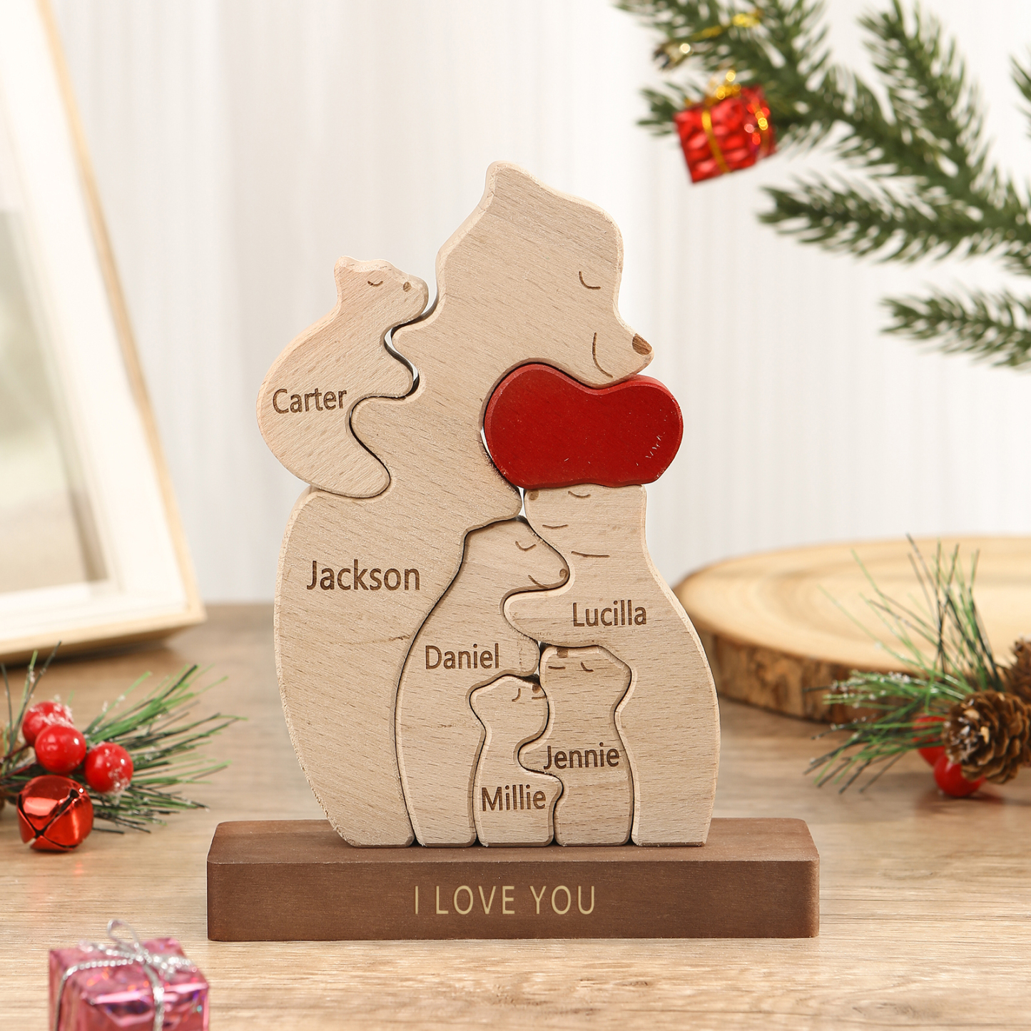 Personalized Bear Family Ornament Custom 6 Names & 1 Text Puzzles Home Decor Gifts for Family