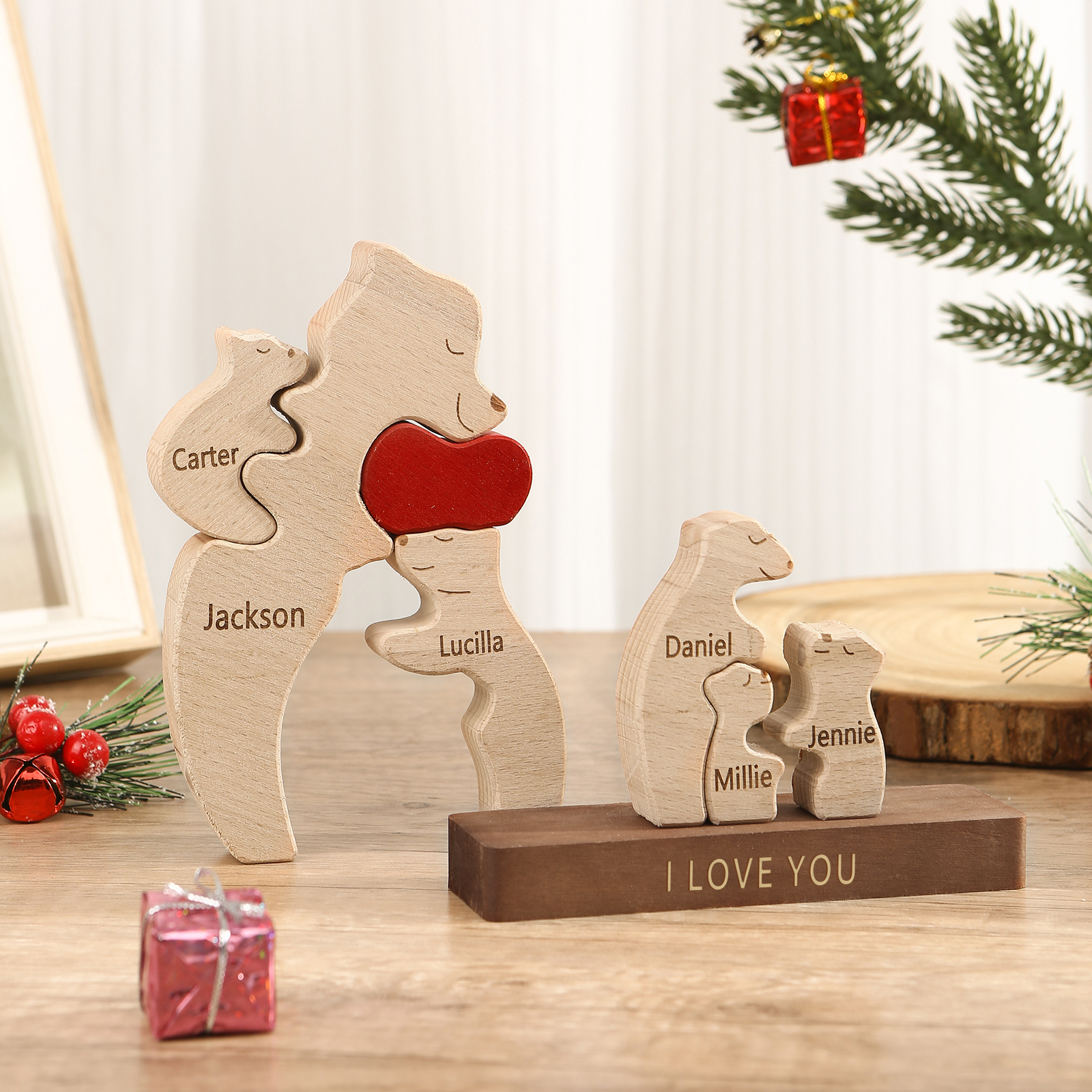 Personalized Bear Family Ornament Custom 6 Names & 1 Text Puzzles Home Decor Gifts for Family