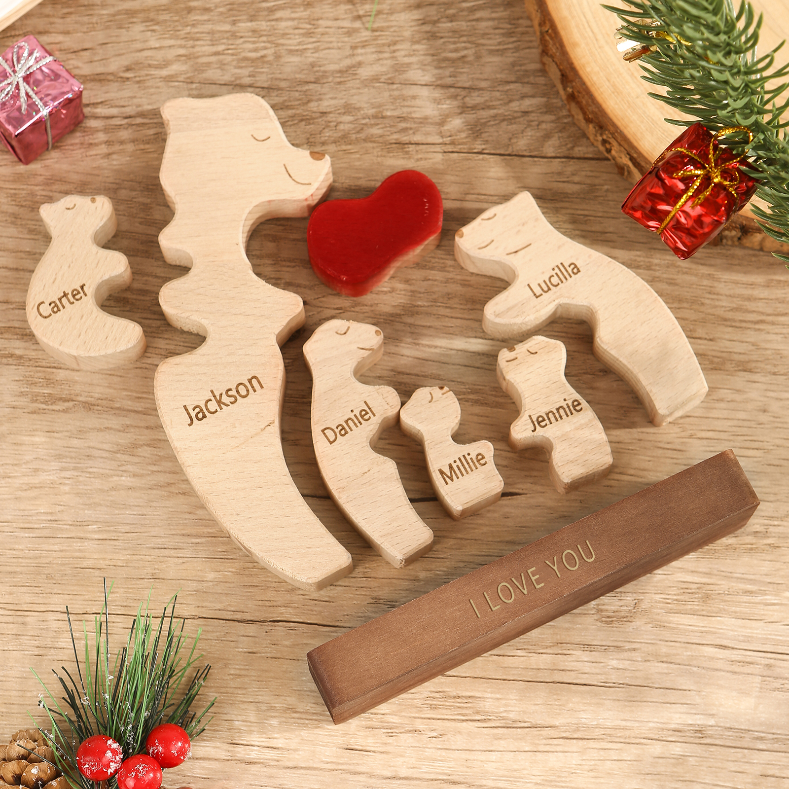 Personalized Bear Family Ornament Custom 6 Names & 1 Text Puzzles Home Decor Gifts for Family