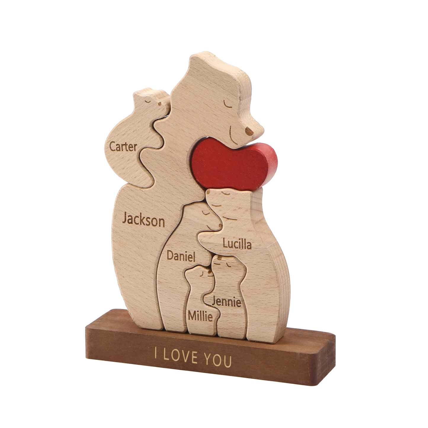 Personalized Bear Family Ornament Custom 6 Names & 1 Text Puzzles Home Decor Gifts for Family