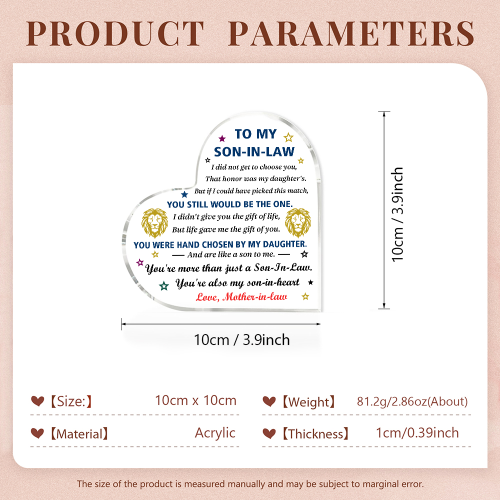 To My Son-In-Law Acrylic Heart Keepsake Leaves Ornaments - You Will Always Be My Baby Girl