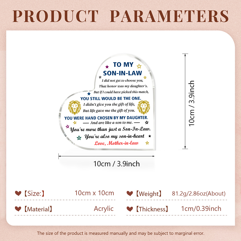 To My Son-In-Law Acrylic Heart Keepsake Leaves Ornaments - You Will Always Be My Baby Girl
