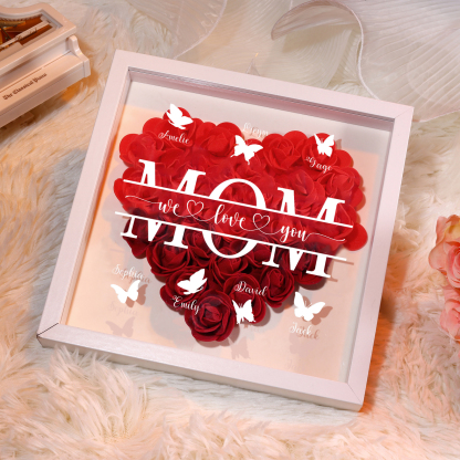 [Copy]Personalized Flower Shadow Box Custom 2-7 Names & 1 Text Heart Rose Frame Decor Gift for Grandma