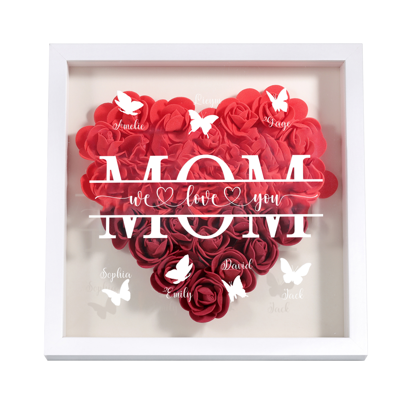 [Copy]Personalized Flower Shadow Box Custom 2-7 Names & 1 Text Heart Rose Frame Decor Gift for Grandma