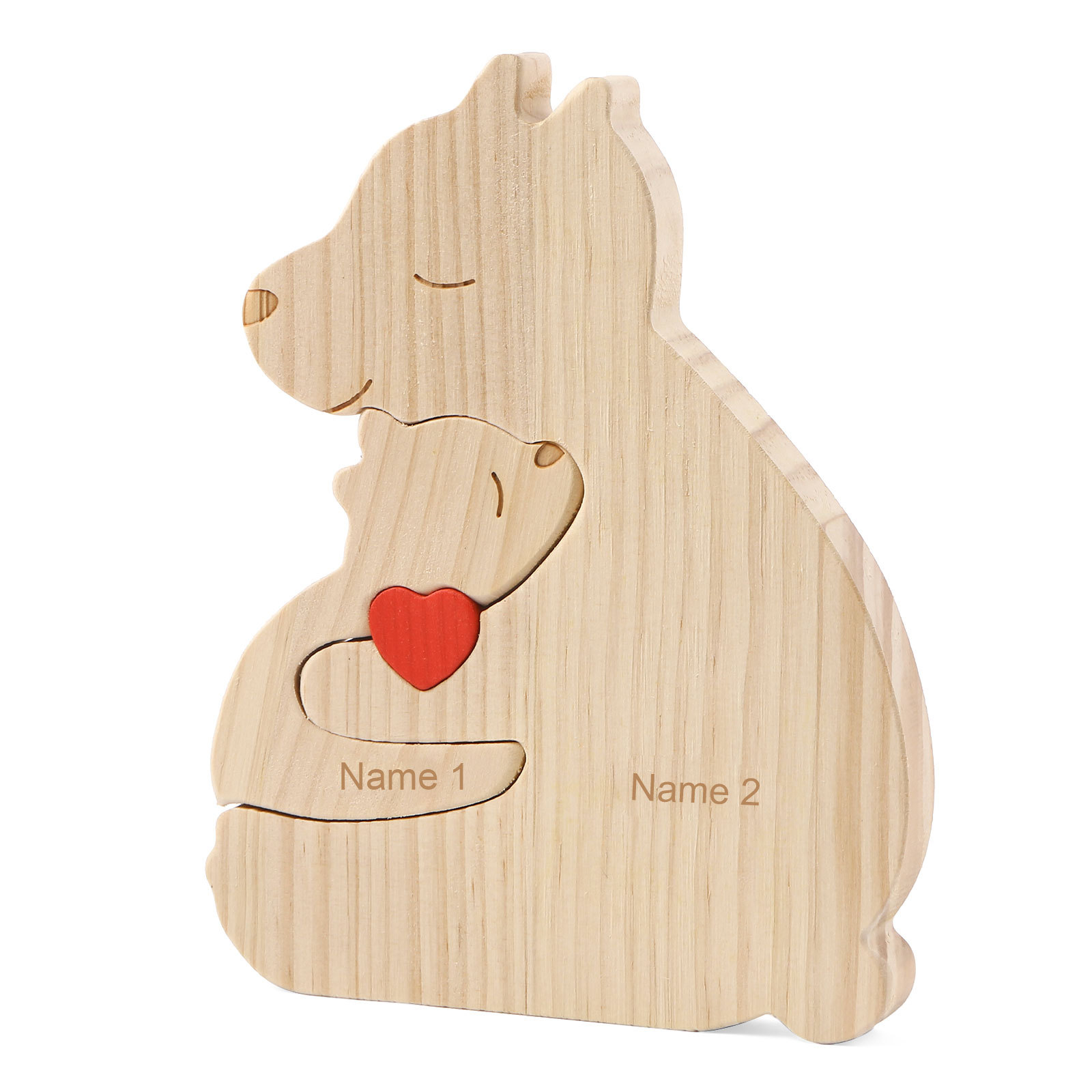 Personalized Name Wooden Bear Family Puzzles Ornament with Heart Custom 2 Names Home Decor Gifts